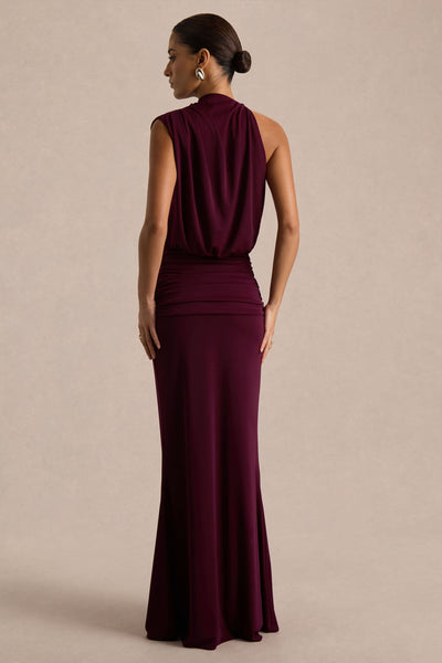 Umaira | Vestido largo burdeos con escote alto