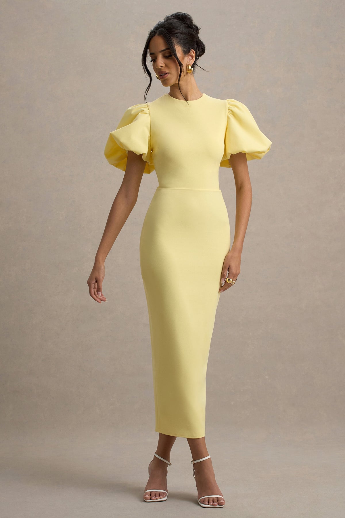 Dakota | Vestido Midi de Manga Abullonada en color limón