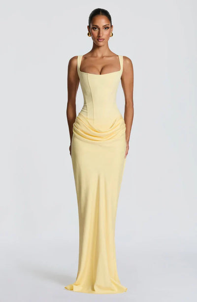 Valentina • Vestido maxi esculpido con silueta de reloj de arena