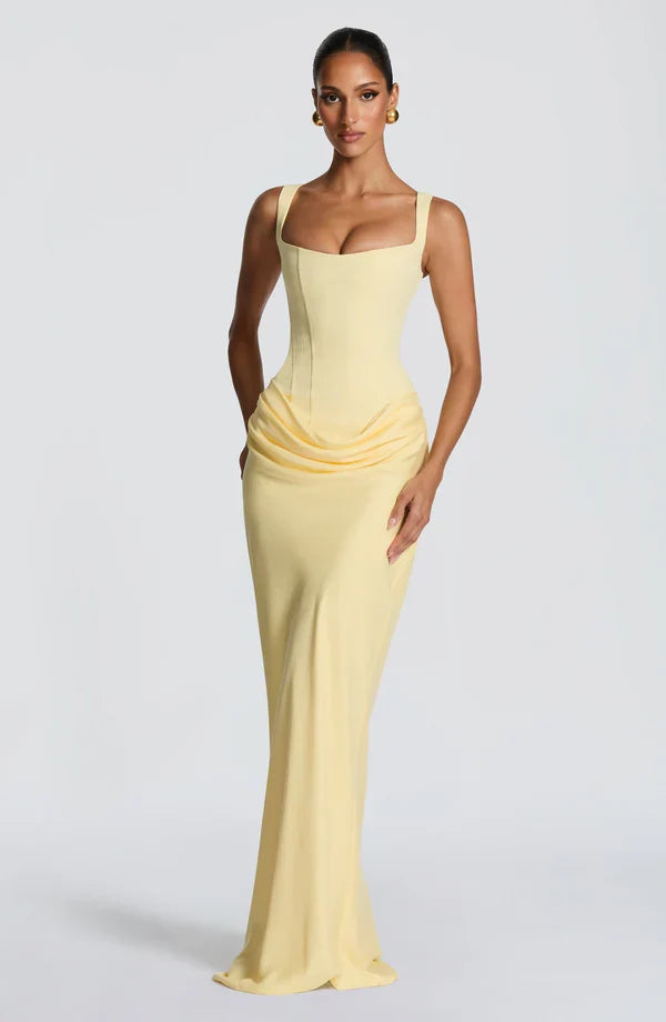 Valentina • Vestido maxi esculpido con silueta de reloj de arena