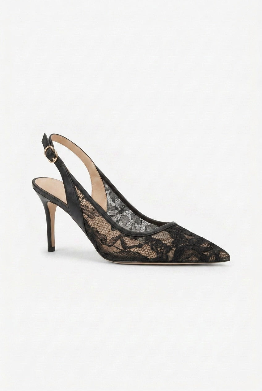Tacones elegantes de punta afilada con cordones, tira trasera y hebilla ajustable